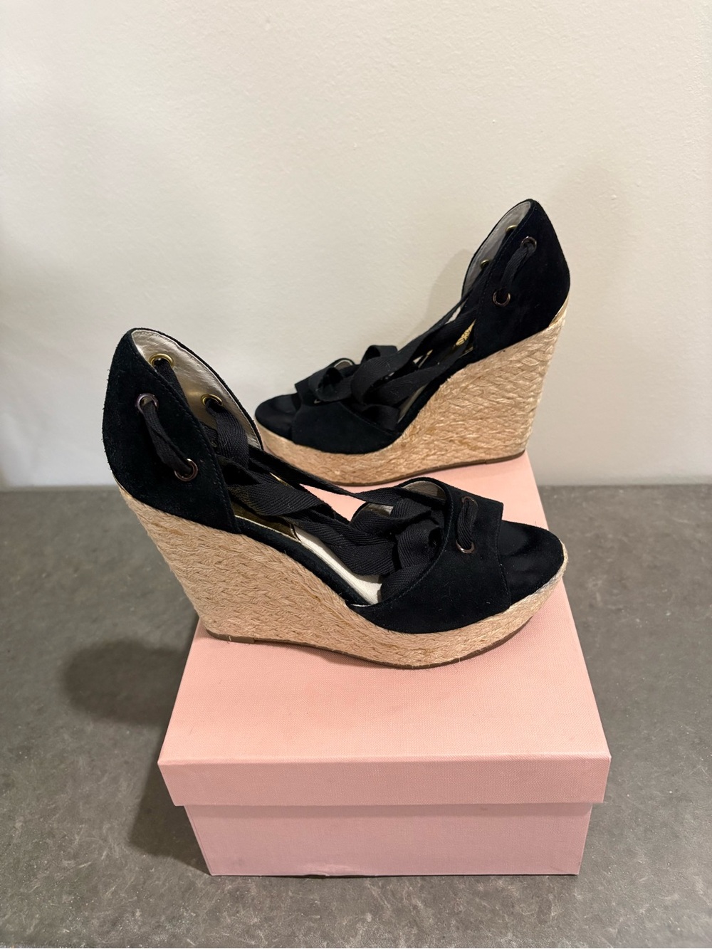 MICHAEL Michael Kors Lilah suede Wedge Open Toe Ankle Wrap Espadrilles 6.5 - Picture 5 of 9